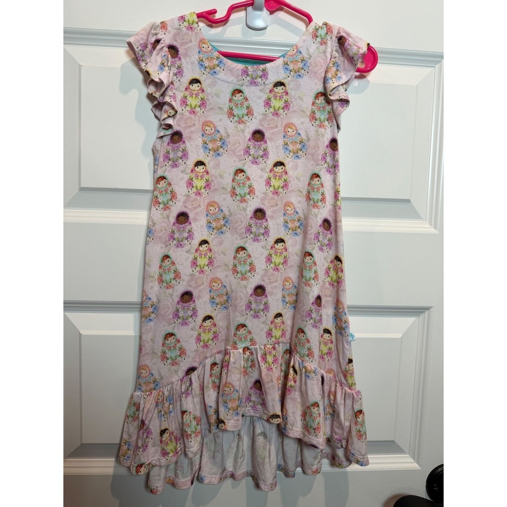 Posh Peanut Nesting Doll Matryoshka Bamboo Flutter Sleeve High Low Dress 4T